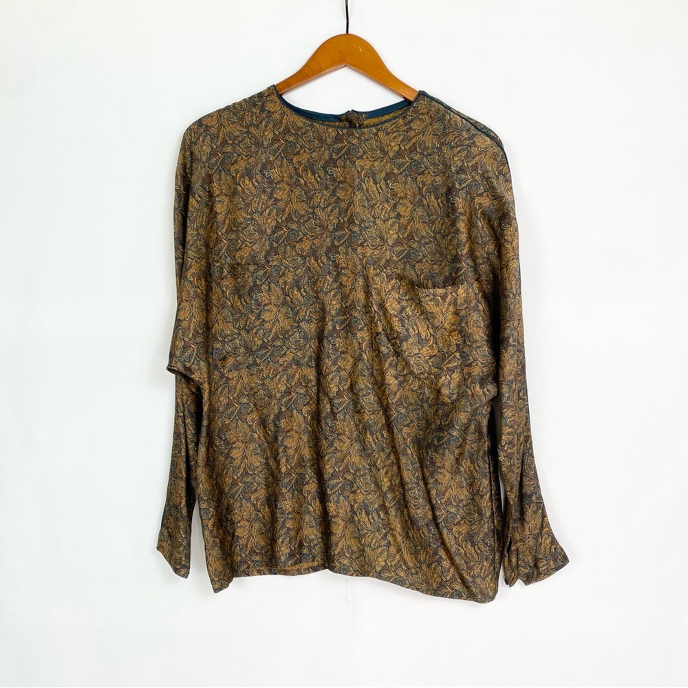 LINDA ALLARD for Ellen‎ Tracy Silk Long Sleeve Pocket Blouse Round Neck Blouse